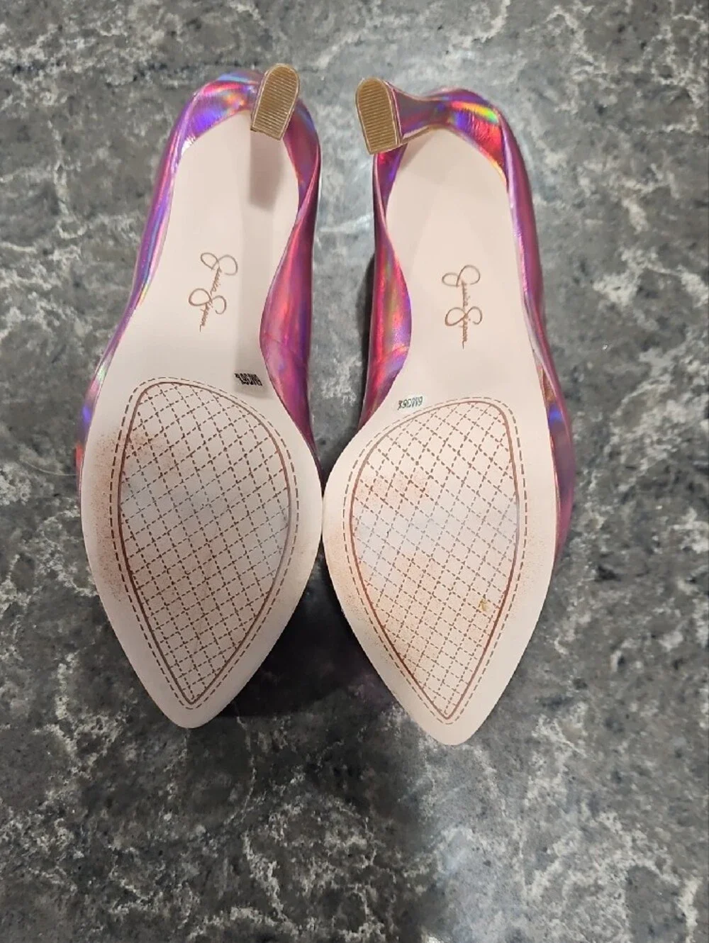 Jessica Simpson Iridescent Pink Holographic Pointed-Toe Stiletto Heels Size 6